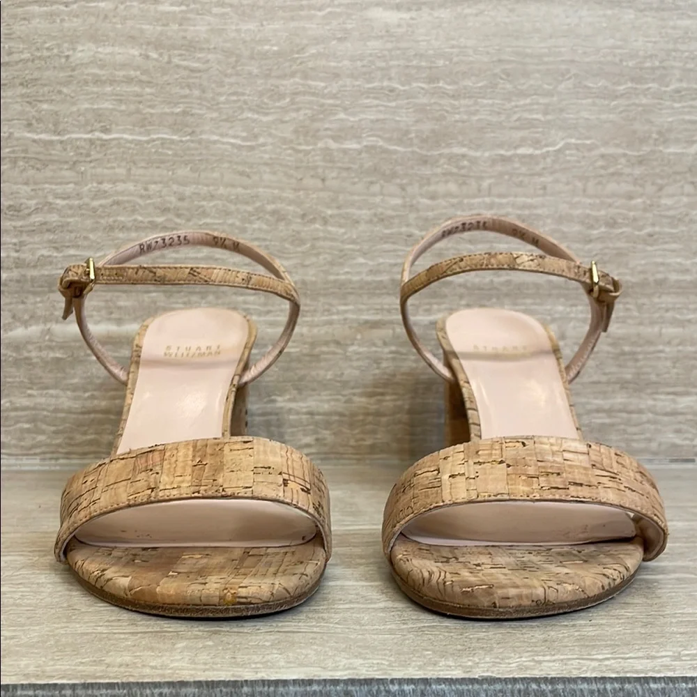 STUART WEITZMAN UGC Women’s Size 9.5 Tan Cork Block Heel Sandals Buckle - Picture 4 of 17